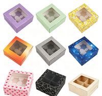 Cajas de Cartón Plegables Desechables de 4 Compartimentos con Ventana para Cupcakes, Regalos de Fiesta, Pastelería, Embalaje para Muffins