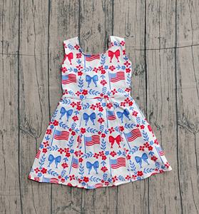 GSD3499 custom Little Girl Boutique Blue red 4th of july flag sleeveless Skirt set Wholesale <b>Toddler</b> Child Clothing Skirt Set - Product Image 3