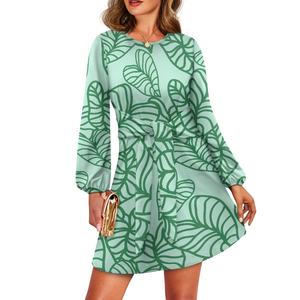 Hawaïen Kalo feuille motif concepteur cravate robe en gros confortable fête Banquet Club robe de <span class=keywords><strong>soirée</strong></span> à manches longues <span class=keywords><strong>tenue</strong></span> 2024 - Product Image 2