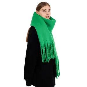 Мохеровый шарф с грубыми кисточками, женская зимняя теплая шаль из искусственного кашемира и пашмины