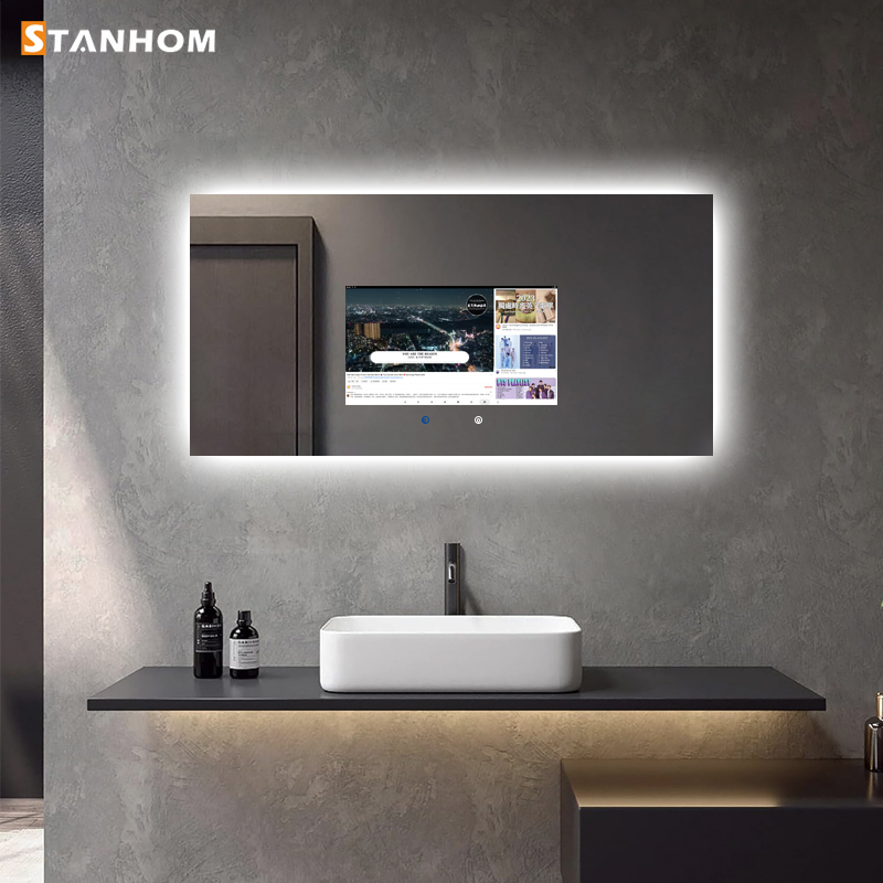 Современное умное волшебное зеркало STANHOM на Android, прямоугольное светодиодное настенное зеркало с сенсорным переключателем для ванной отеля и тренажерного зала