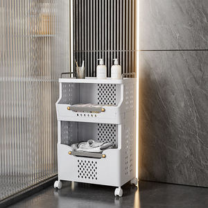 Multi-Functional Folding Storage Shelf, Space-Saving Rolling <strong>Cart</strong> for Bathroom &amp; Household - Product Image 3