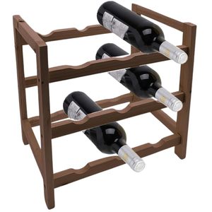 Casier à vin pour 9 bouteilles en bois foncé 33x24x39 cm, support de présentation à 3 étagères - Product Image 1