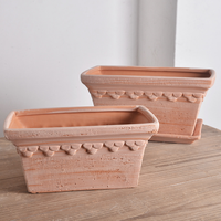 Pot carré en terre cuite émaillée, pot à fleurs respirant en poterie, pot en argile fait main pour plantes succulentes, usage domestique et jardin, avec trou de drainage