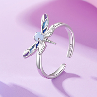925 argent Sterling bague lumineuse libellule lumineuse bague ouverte pour les femmes bijoux fins fête cadeau quotidien SCR1112
