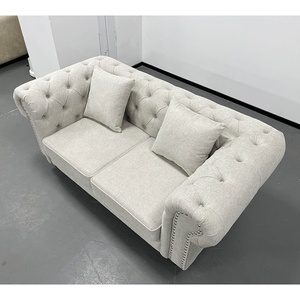 PZCN HOME Elegant Button Tufted 2 Seater Sofa Light <strong>Grey</strong> Linen Fabric <strong>Loveseat</strong> With Rolled Arm Nailhead Trim Bedroom Furniture - Product Image 5