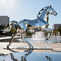 Décoration de jardin, sculpture d'animal géométrique en acier inoxydable, sculpture de cheval, sculptures en acier inoxydable personnalisées pour les monuments urbains