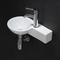 Évier de shampooing en pierre artificielle de bassin en céramique de petite taille suspendu direct d'usine avec évier mural de robinet à un trou
