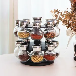 Chất Lượng Cao Nhỏ 16Pcs Đặt Thủy Tinh Gia Vị Thực Phẩm Lưu Trữ Container Gia Vị Jar Không Khí Chặt Chẽ Thủy Tinh Với Nhựa Đôi Mở Nắp