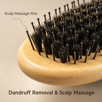 Brosse à cheveux en poils de sanglier et nylon en bambou - Peigne massant à coussin d'air écologique pour démêler et faire briller les cheveux