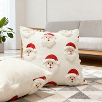 Nouvelle housse de coussin carrée en peluche de style américain sans insert, broderie Père Noël, décoration de maison pour les fêtes