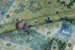 Alfombra de Lana Hecha a Mano de Primera Calidad, Diseño Floral Oushak en Verde Suave, Varios Tamaños, Decoración de Interiores - Product Image 4