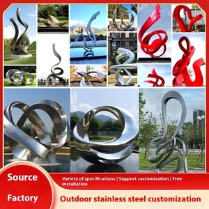 Büyük paslanmaz çelik soyut sanat süs özel açık peyzaj akan su heykel aydınlık düzensiz şerit ayna - Product Image 5