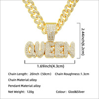 Hommes Femmes Hip Hop Bling Lettre KING QUEEN Pendentif Collier 13mm Miami Cubain Lien Chaîne Colliers Glacé Charme Bijoux De Mode