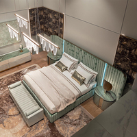 Lit double de villa au design moderne et actuel, en cuir de luxe de haute qualité, avec cadre en chêne massif, taille et couleur personnalisables, pour chambre à coucher avec salle de bain privée