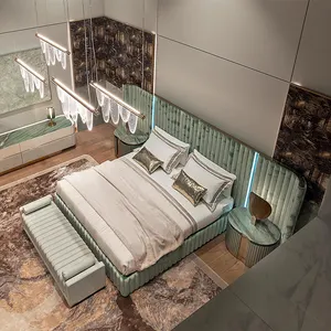 Desain terbaru tempat tidur Villa kualitas tinggi tempat tidur ganda mewah kulit Nubuck kamar tidur mewah Ensuite