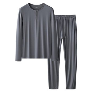 Pijamas de Algodón para Hombre al por Mayor, Ropa de Dormir Suave de Punto, Pijama Transpirable con Botones de Bambú para Hombre - Product Image 3
