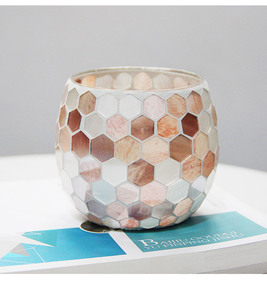 Portavelas de Vidrio Mosaico Redondos de 10.3 cm, Centro de Mesa, Portavelas Aromáticos de Vidrio Multicolor, Vasos para Velas - Product Image 1