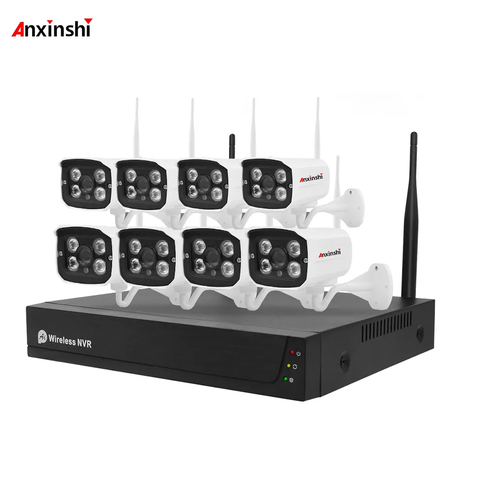 Tuya Anxinshi-Mini cámara IP Bullet, HD, 2,0 MP, IP66, impermeable, detección de movimiento, 8 canales, Wifi, Kit de cámara NVR inalámbrica, 8 Uds.