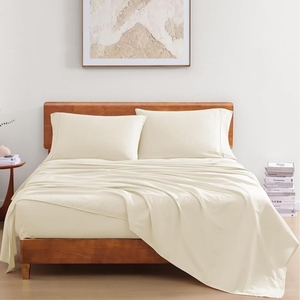 Vua Kích Thước 100% Bông 4Pcs Tấm Ga Giường Đặt Thoáng Khí Phẳng Tấm Ga Giường Sâu Túi Được Trang Bị Tấm Ga Giường Với Hai Vỏ Gối Phong Cách - Product Image 1