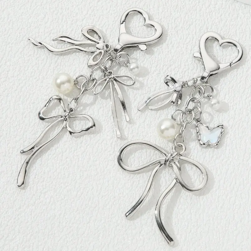 Y2K Pretty Butterfly Bow Knot Pearl Enamel Keychain Flying Insect Key ...