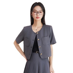 Navy Blue Women's Suit Set Short Sleeve Long <b>Skirt</b> Office Lady Formal Wear Breathable Polyester Summer Style - Product Image 5