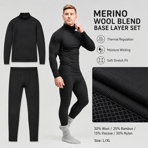 Ensemble thermique de sport d'extérieur pour homme en laine à séchage rapide, pull à manches longues, personnalisable avec logo, haut de gamme, chaud, respirant, pour la randonnée et la course à pied - Product Image 1