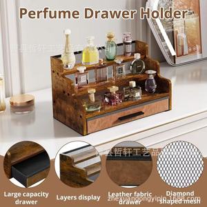 Wooden <b>Desktop</b> <b>Shelf</b> 4 Layers Cosmetic Storage Rack With Drawer Makeup Organizer Retro Style - Product Image 4