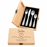 Boîte à couverts en bois personnalisée pour enfants, boîte de rangement pour vaisselle d'enfants gravée sur mesure, boîte cadeau