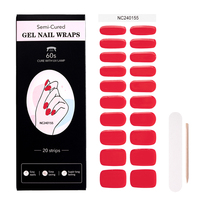 Meilleure Vente Autocollants d'Ongles en Gel Sans HEMA à Logo Personnalisé, Nouvelles Couleurs Unies, Wraps d'Ongles en Gel Semi-Polymérisés, 20 Bandes d'Ongles en Gel
