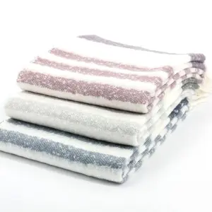 Super Soft Stripe Mohair Chenille Couch Fringe Linen Throw Blanket