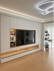 ตู้วางทีวีพีวีซีสีขาวแบบปรับแต่งได้เฟอร์นิเจอร์ห้องนั่งเล่นพร้อมแผงวางทีวีแบบคลาสสิก - Product Image 2