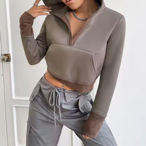 <span class=keywords><strong>Felpa</strong></span> Corta da Donna con Scollo a V 1/2, in Pile, Personalizzabile, <span class=keywords><strong>Grigia</strong></span>, Stile Francese, Produzione OEM - Product Image 1