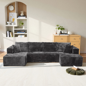 Divano Letto Modulare a U in Corduroy Moderno, Design Senza Montaggio, Imbottitura in Schiuma Resistente, Grigio - Product Image 5