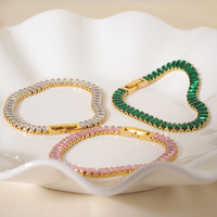 Bijoux en acier inoxydable plaqué or 18K, zircon, luxe, sans vernis et étanche, Baguette brillante, cristal