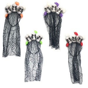 Sombreros de <span class=keywords><strong>terror</strong></span> de esqueleto blanco para fiesta de Halloween disfraz bola <span class=keywords><strong>foto</strong></span> Prop feliz Halloween velo negro diadema - Product Image 6