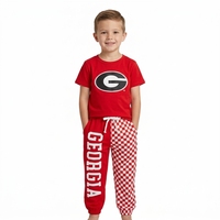 Ön sipariş Yawoo BSPO0700 Boys Georgia G Logo Checkerboard Kısa Kollu Tişört Jogger Pantolon 2 Parça Set