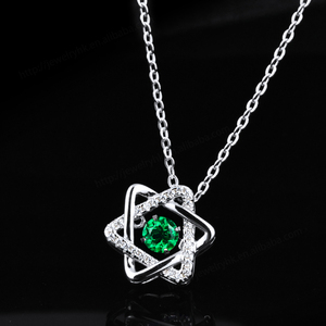 Hexagram Star Shape Pendentif Lab Grown Emerald Round Stone Collier de fiançailles classique en argent sterling 925 plaqué rhodium - Product Image 2
