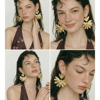 Boucles d'oreilles pendantes JINYOU 2848 en acier inoxydable motif tournesol, grandes fleurs exagérées en métal pour l'été