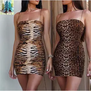Tiger Leopard Printed Straps Tube African Mini Short Bodycon Tight Vintage Fancy Womens Lady Animal Cheapest Vietnam Dress Girl