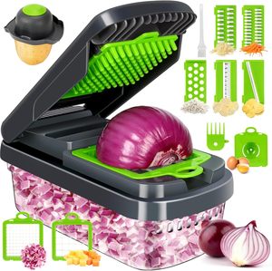 Hache-légumes multifonctionnel 12 en 1, hachoir à oignons professionnel avec 7 lames, coupe-légumes avec récipient pour salade - Product Image 1