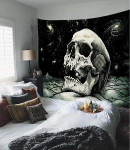 Cráneo rey meditando en flores Luna Mandala tapiz alfombra Hippie adivinación de <span class=keywords><strong>Tarot</strong></span> gato Ouija brujería colgante de pared Manta - Product Image 4