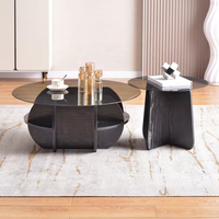 Table basse contemporaine en verre à prix abordable, ronde, avec pieds en bois, pour salon, meuble de rangement, montage facile