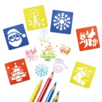 Le plus récent modèle de peinture d'art de forme personnalisée en plastique pochoir étudiant pochoirs de dessin de noël carrés