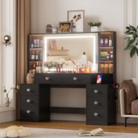 Table de maquillage de luxe moderne pour chambre à coucher avec miroir LED et tiroir lumineux, coiffeuse pour chambre