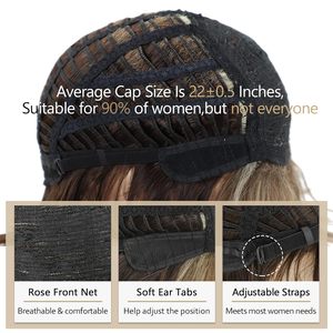 Perruque <span class=keywords><strong>courte</strong></span> brune TISHINING pour femmes blanches, coupe pixie avec frange, mèches blondes, aspect naturel et lisse - Product Image 6