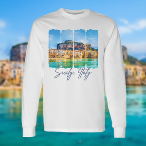 Camiseta de manga larga con diseño de pinceladas de viaje por Sicilia, Italia, recuerdo cultural - Product Image 3