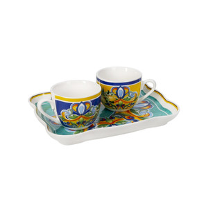 Citrus Ceramic <b>Mug</b> <b>Set</b> with Tray and 2 Cups Mediterranean Design Floral Pattern Party Use - Product Image 1