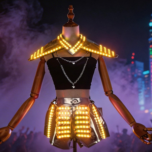 Traje LED Luminoso para Mujer, Chal y Pantalones Cortos, Atuendo de DJ para <span class=keywords><strong>Discoteca</strong></span>, Ropa de Baile Gogo para Actuaciones en Escenario, Vestuario Rave para Festivales de Música - Product Image 3