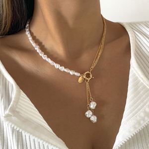 Baroque Simulé Perles Long Gland Pendentif Collier Femmes Perlé Lien Chaîne Collier Tendance Bijoux De Mariage - Product Image 4